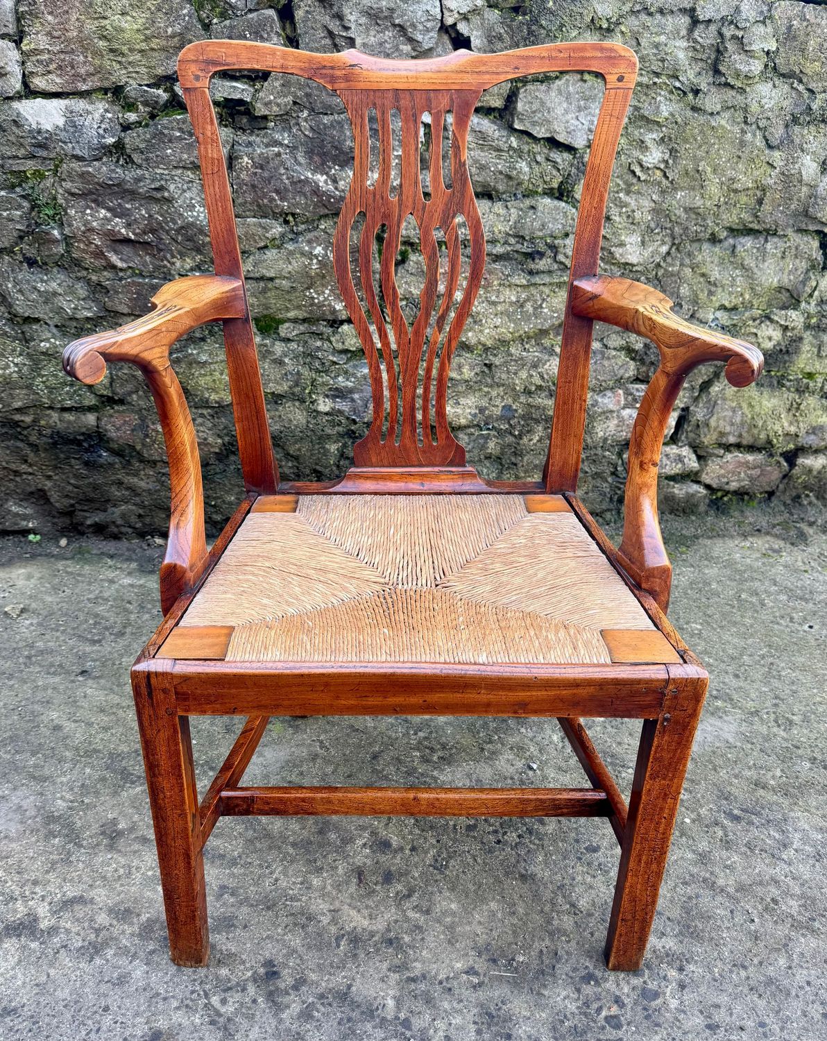 Georgian Elm Rush Seat Carver Chair