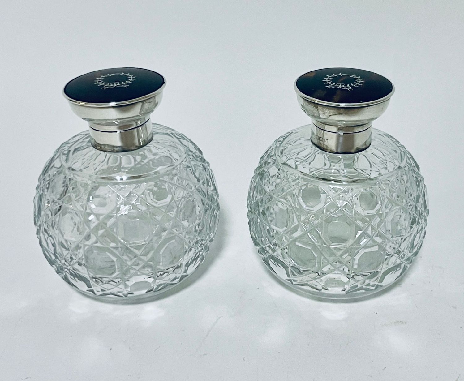 Pair of Tortoiseshell and Silver Scent Bottles