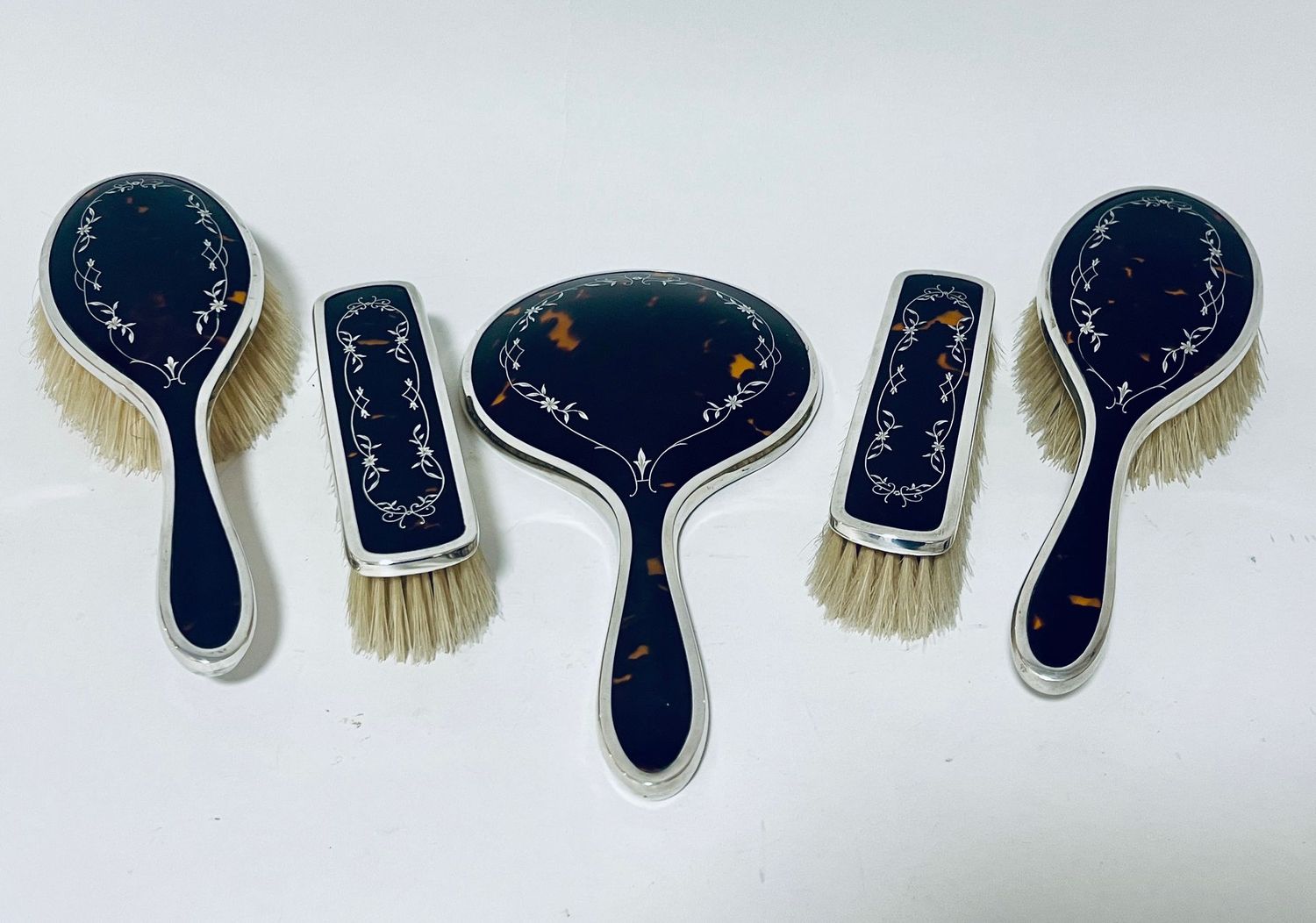 ​5-Piece Art Deco Tortoiseshell and Silver Vanity Set