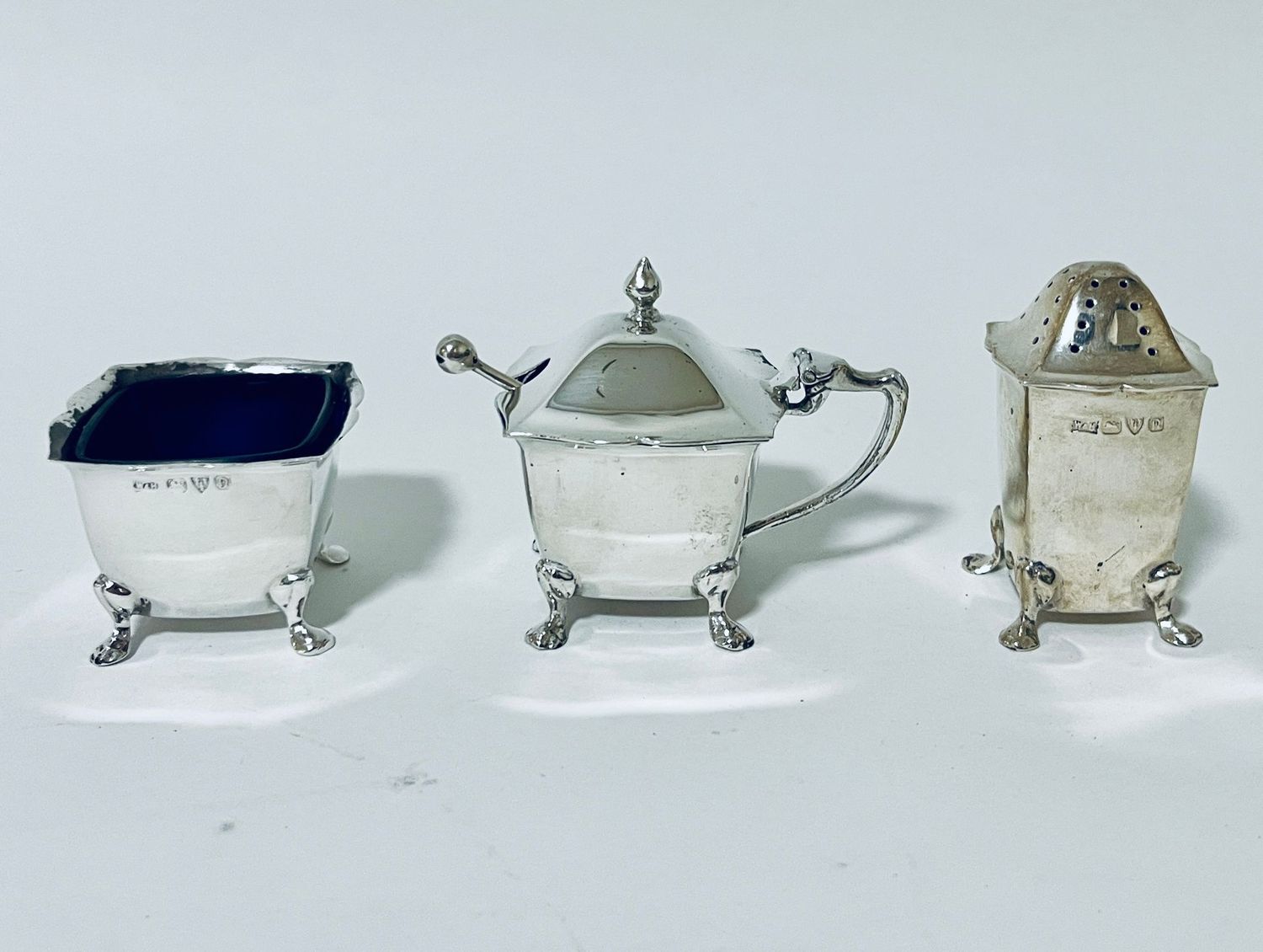 Antique Silver 3 Piece Cruet Set