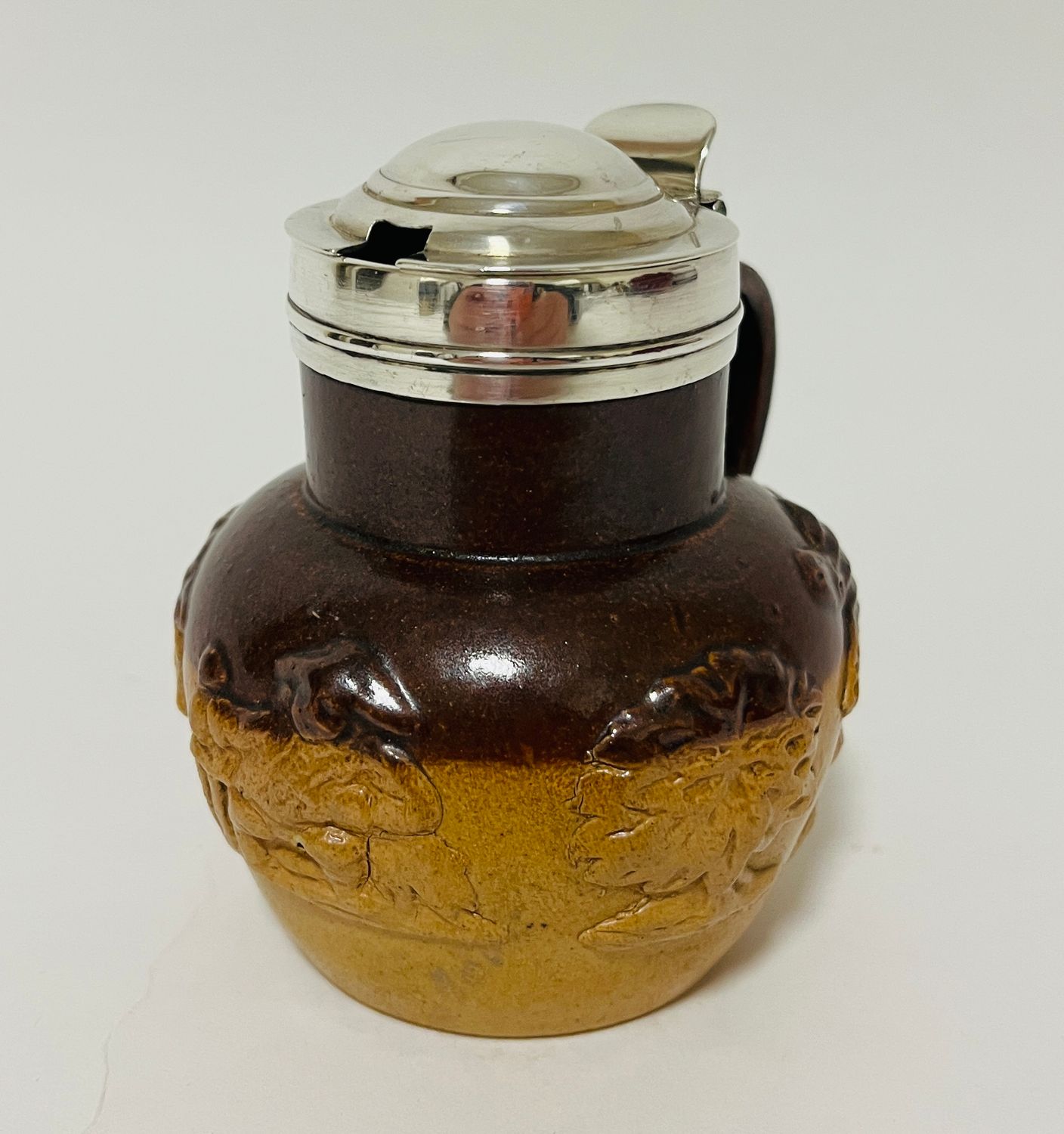 Victorian Doulton Mustard Pot with Silver Rim