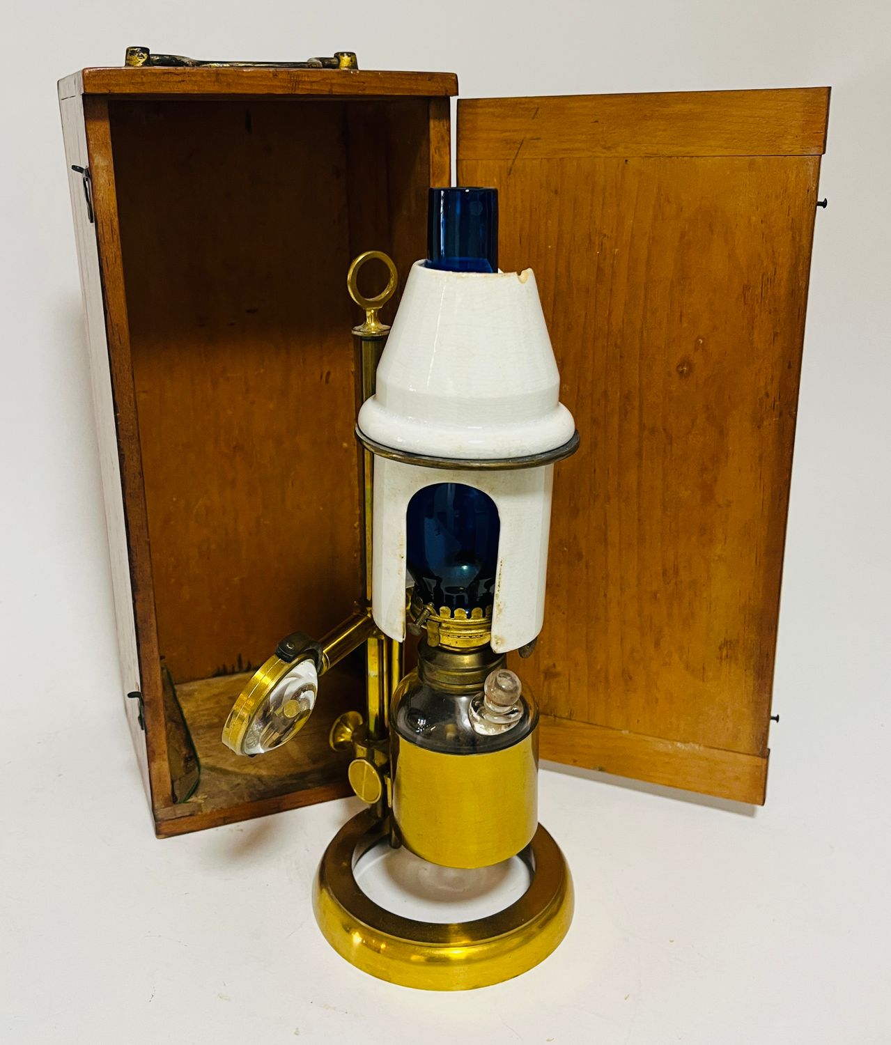 Antique Scientific Microscope Oil Lamp