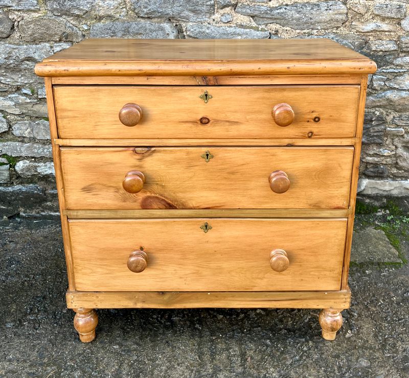 Small Antique Stripped Pine Chest of Drawers