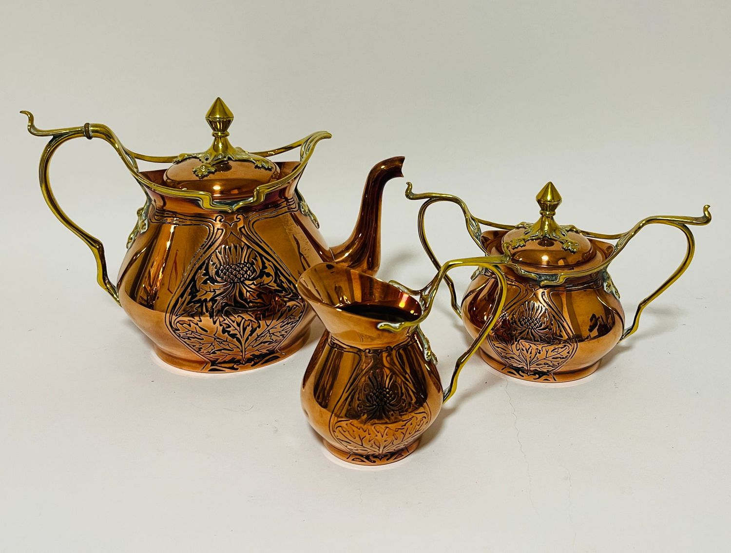 Art Nouveau Copper and Brass Tea Set