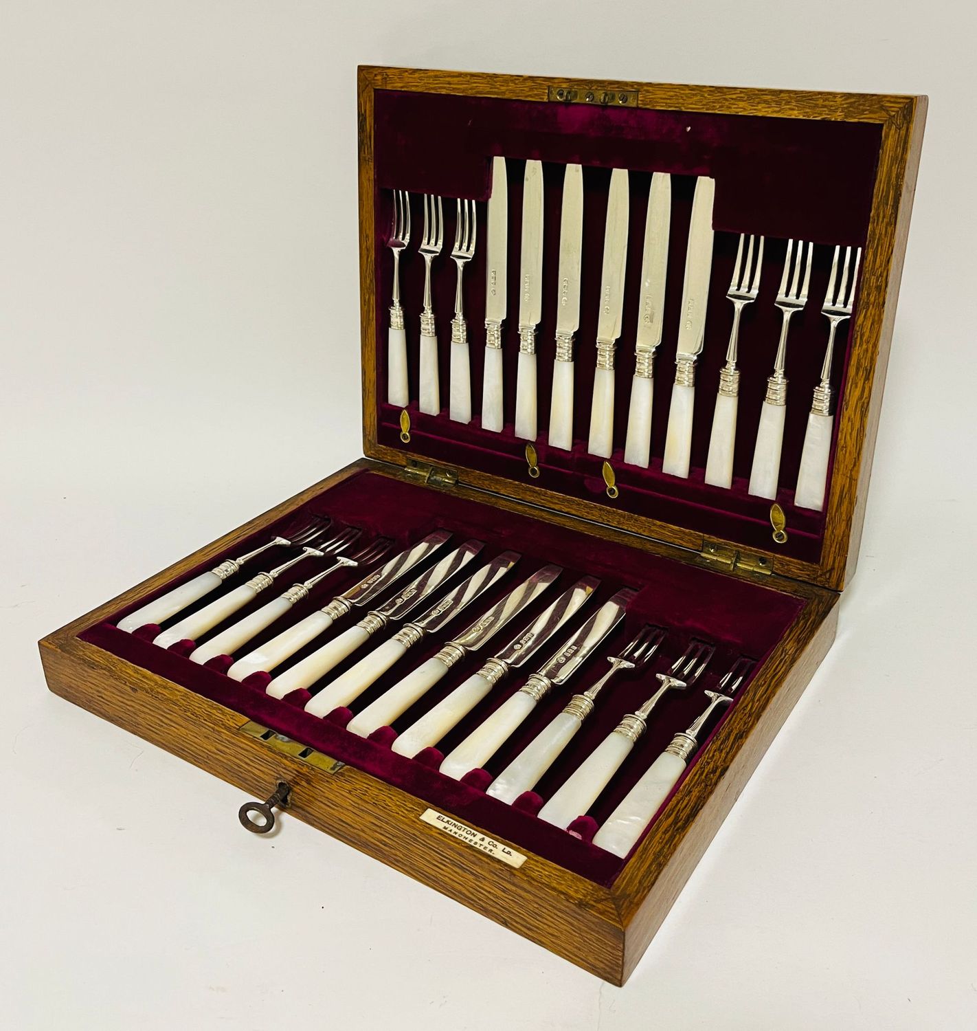 Set of 12 Sterling Silver and Mother of Pearl Knives & Forks