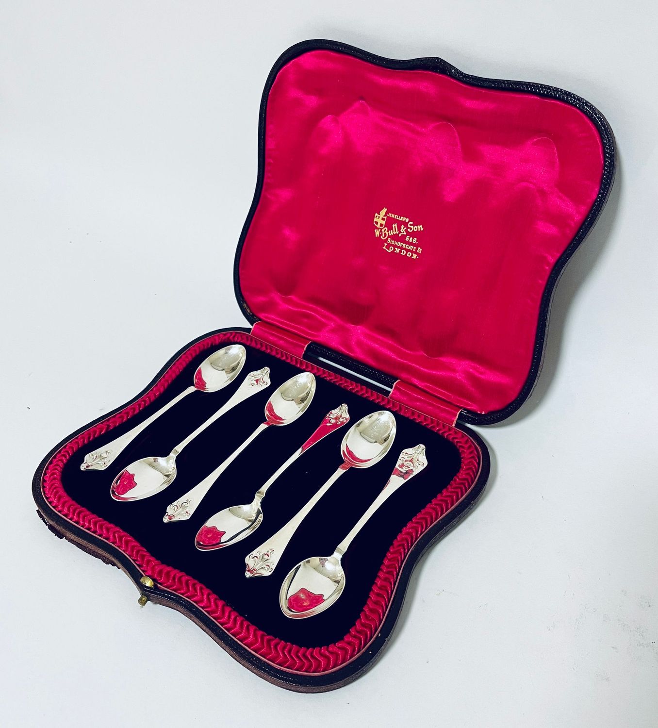 Set of 6 Antique Silver Teaspoons in Box