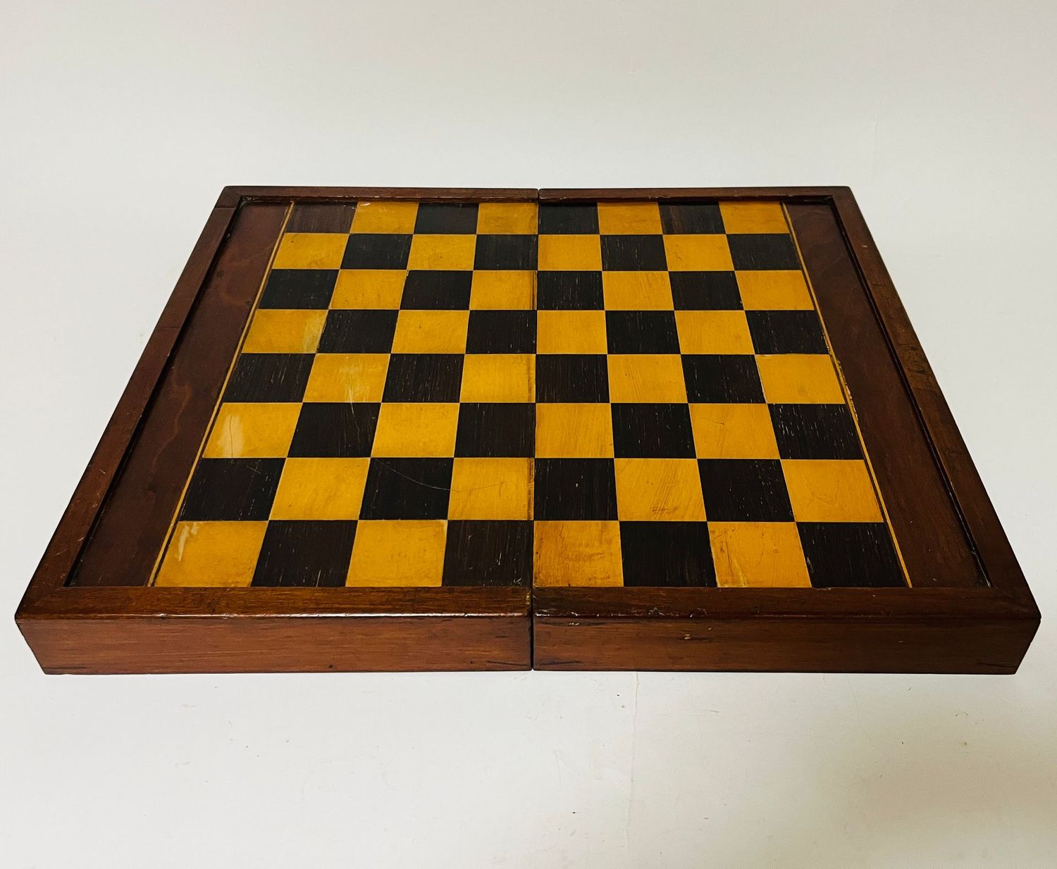 Antique Mahogany Folding Chess / Backgammon Board