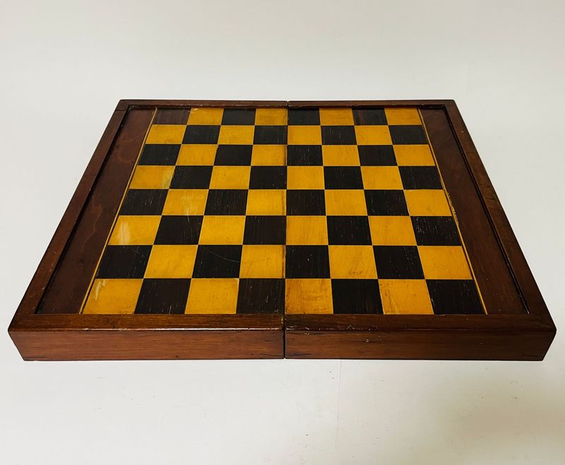 Antique Mahogany Folding Chess / Backgammon Board