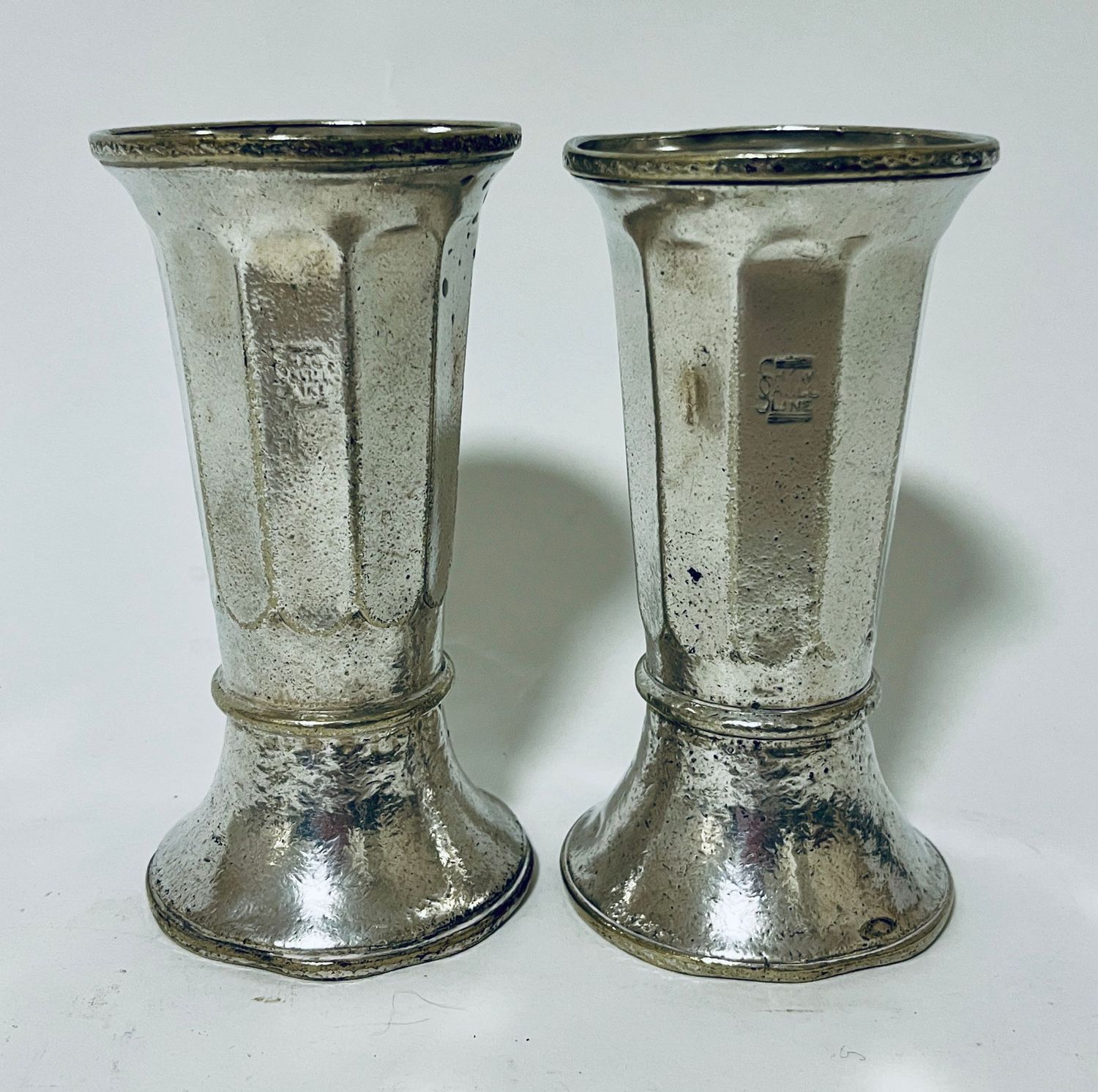 Pair of Silver Plated Ships Vases