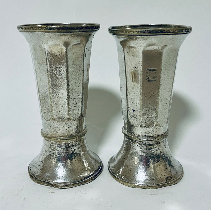 Pair of Silver Plated Ships Vases
