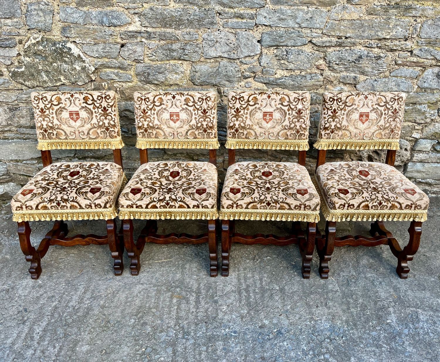 Set of 4 Antique French Oak Upholstered Chairs