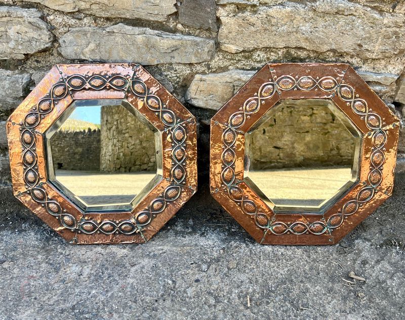 Pair of Arts and Crafts Octagonal Copper Mirrors