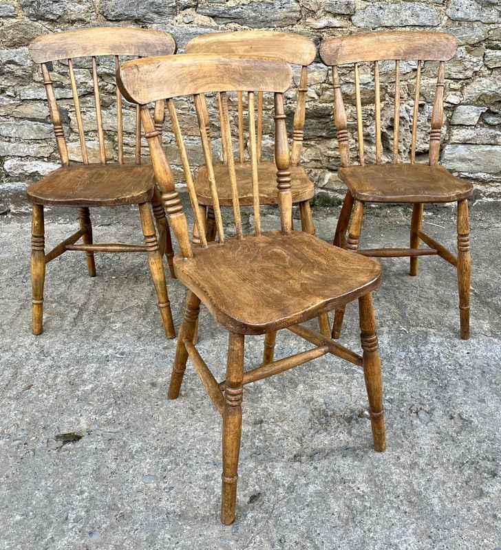​Set of 4 Antique Elm Kitchen Chairs