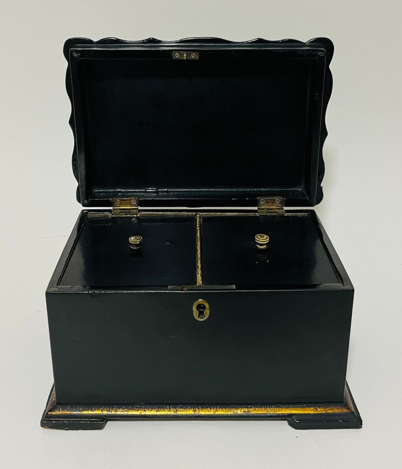 Antique Black Lacquered Tea Caddy