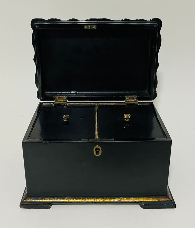 Antique Black Lacquered Tea Caddy