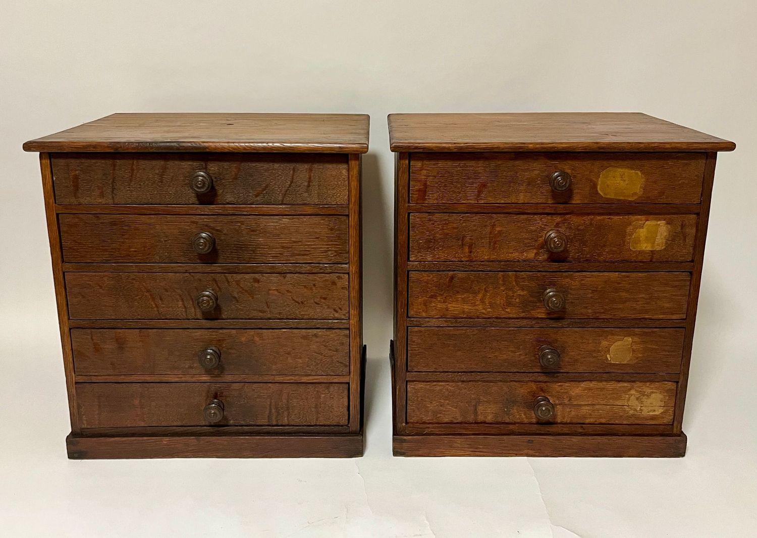 Pair of Antique Pine and Oak Collectors Cabinets