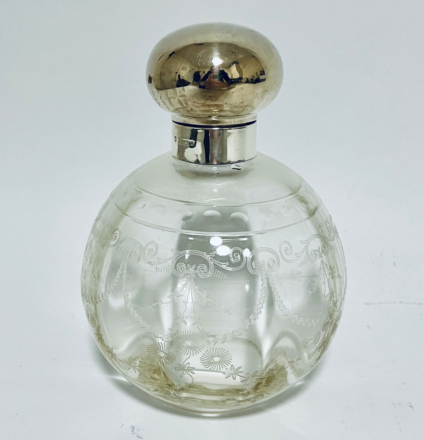 Large Antique Silver Topped Scent Bottle