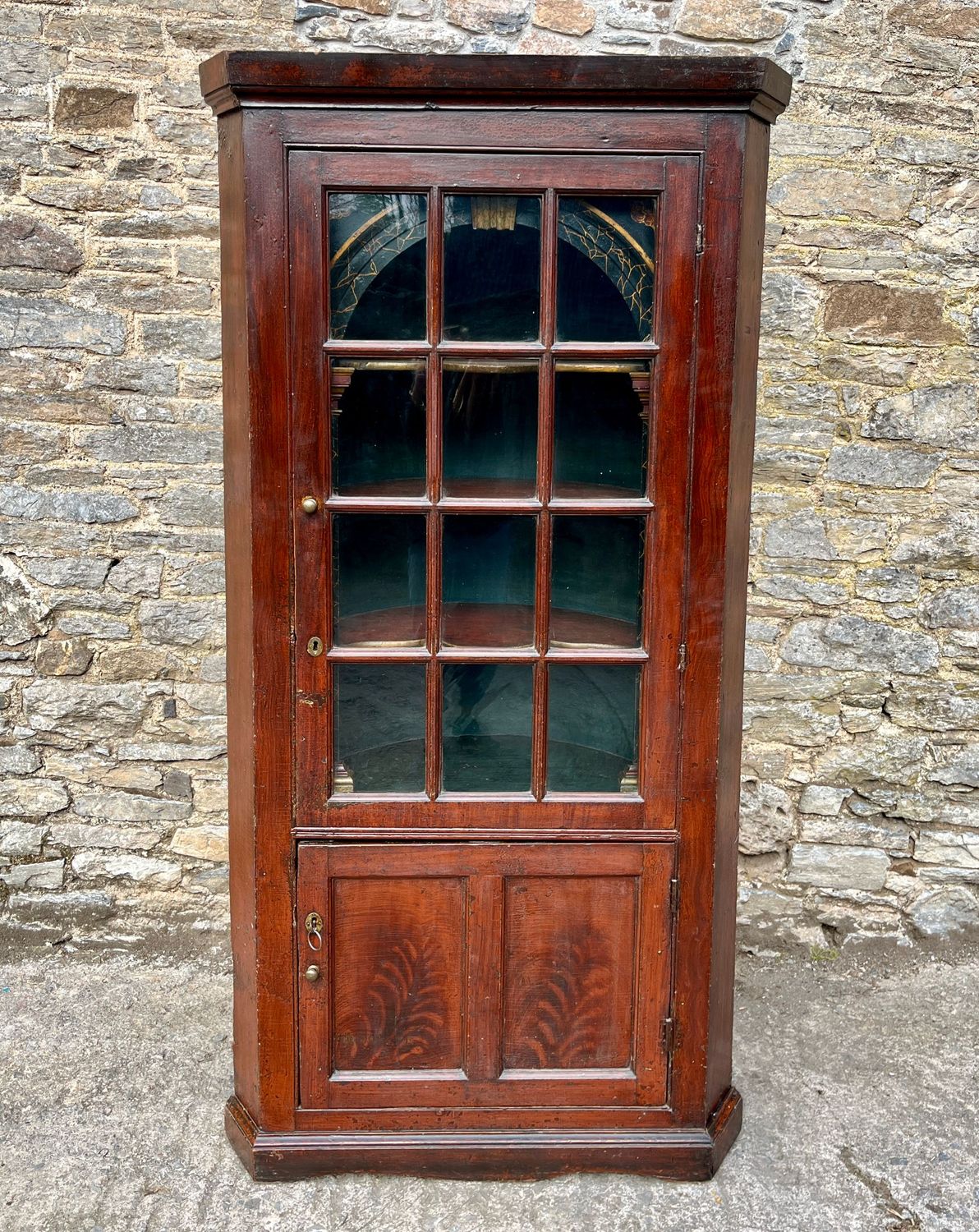 18th Century Barrel Back Painted Corner Cupboard
