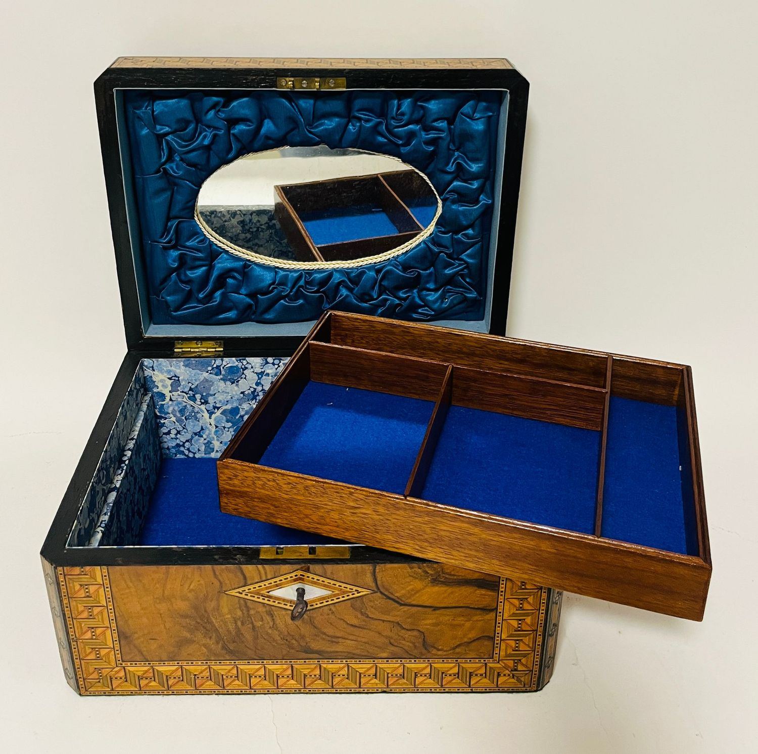 Victorian Walnut Tunbridge Inlaid Jewellery Box