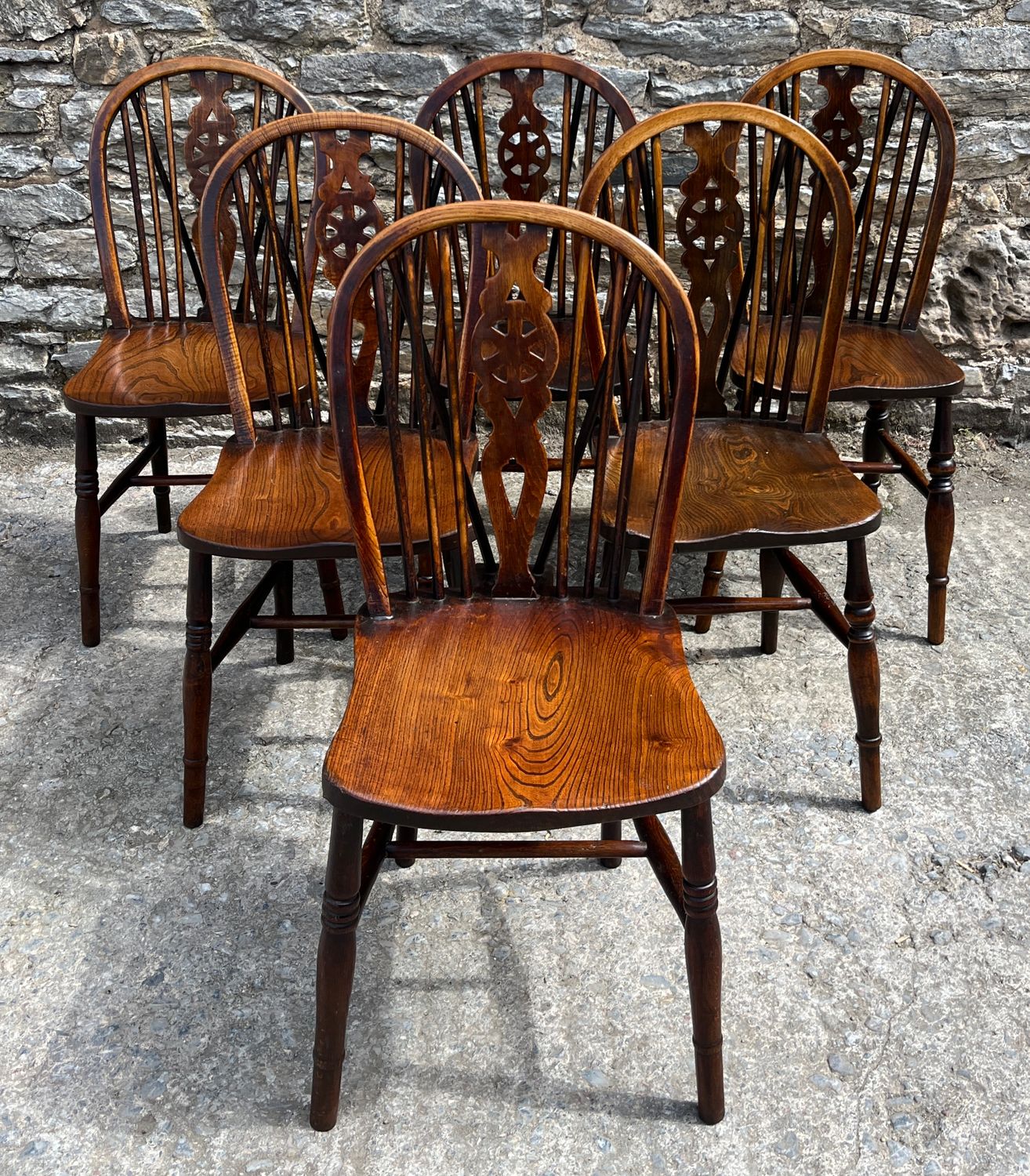 Harlequin Set of 6 Antique Wheelback Chairs