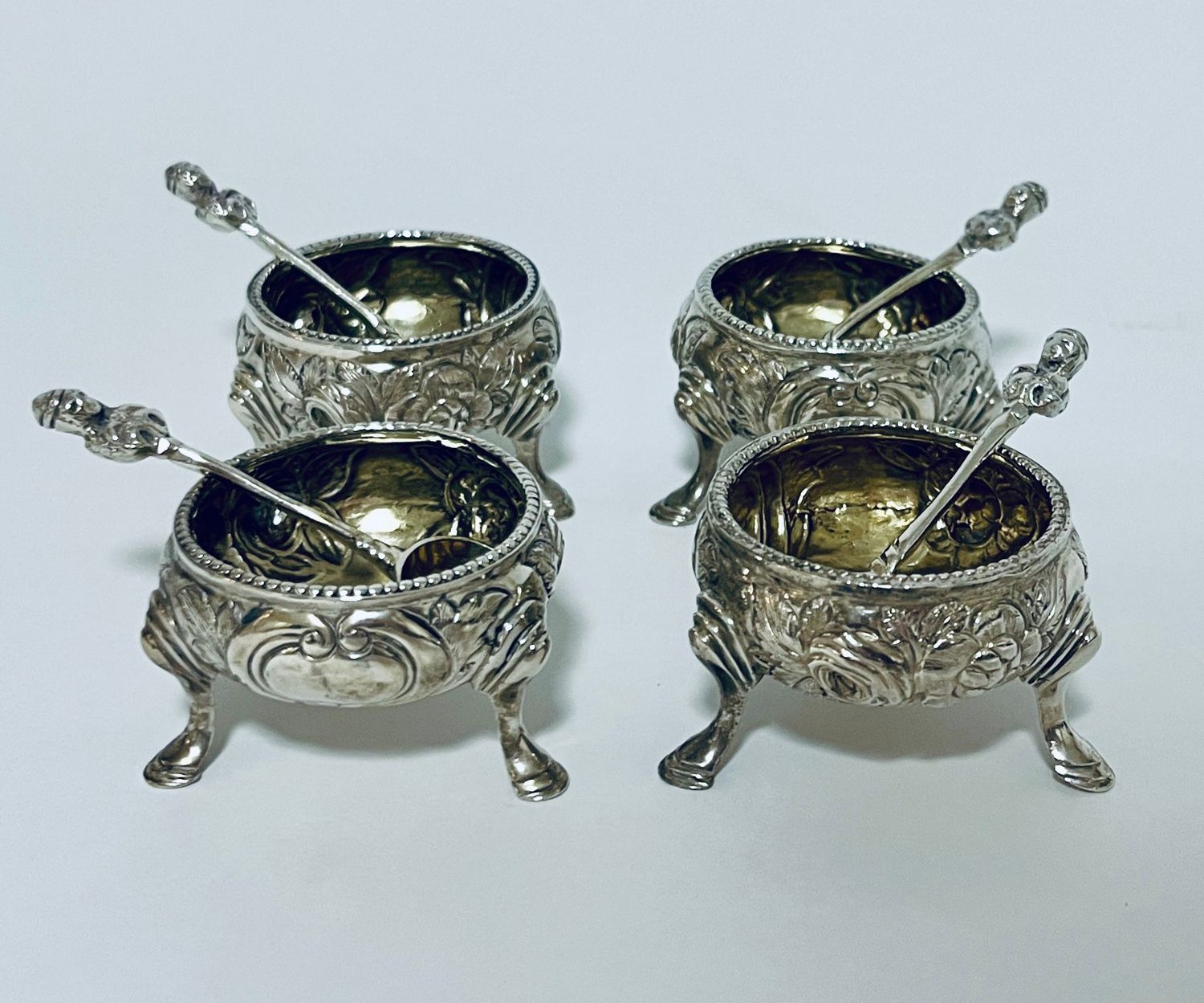 4 x Scottish Silver Salts and Spoons