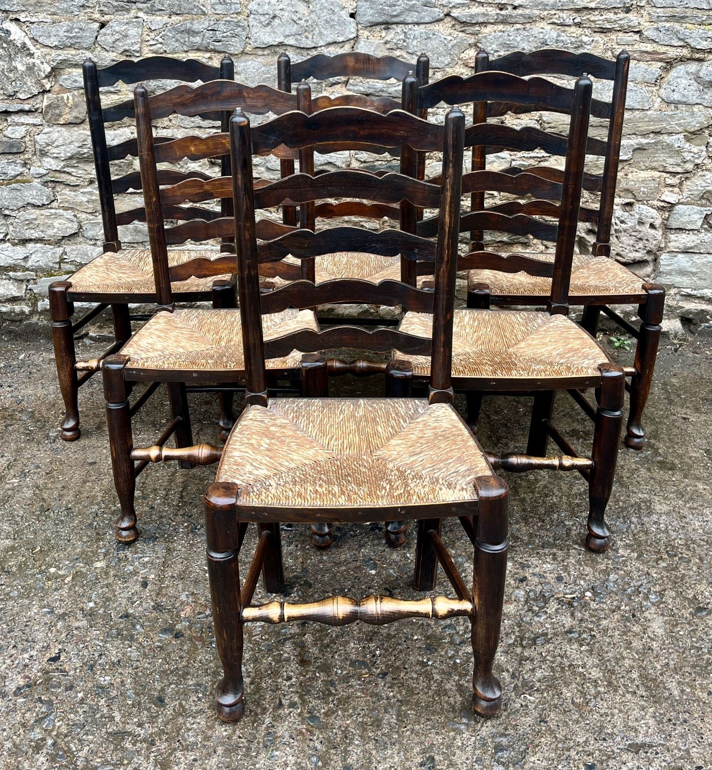 Set of 6 Antique Ladderback Chairs