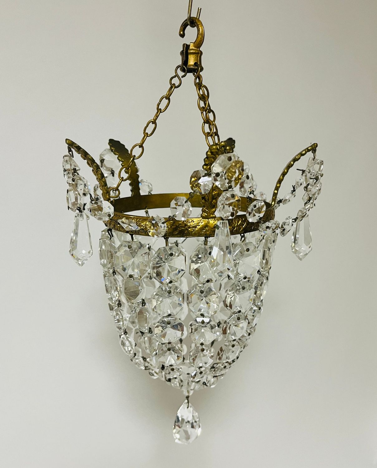 Antique Crystal Glass Basket Chandelier