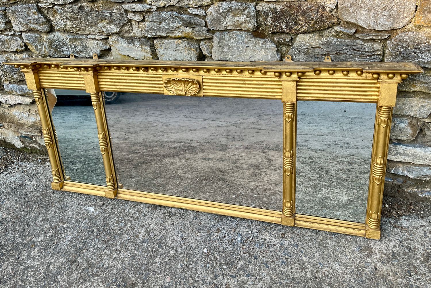 Large Regency Triple Plate Giltwood Mirror