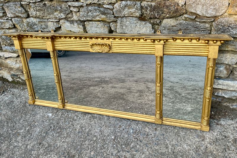 Large Regency Triple Plate Giltwood Mirror