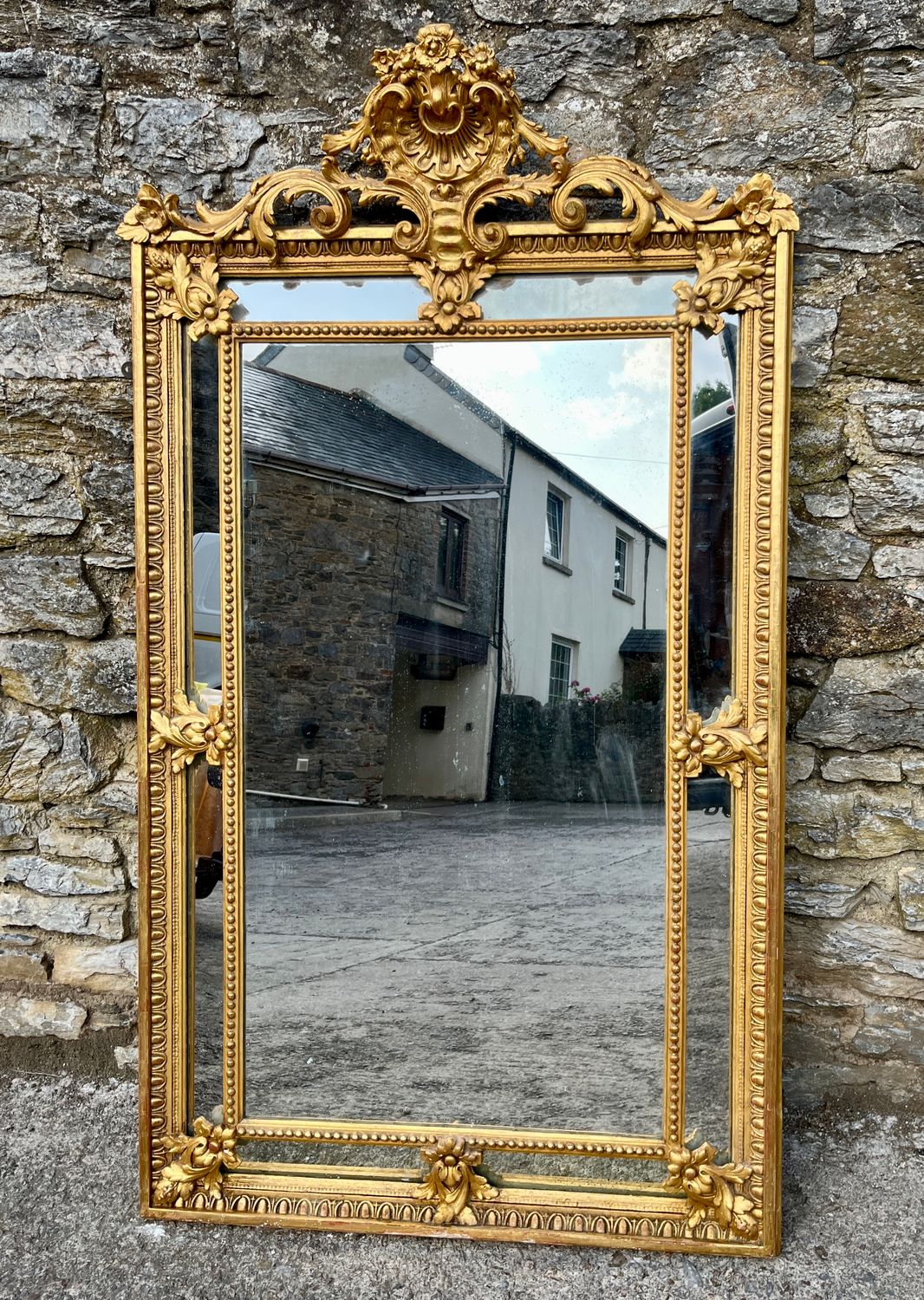 Large Antique French Giltwood Mirror