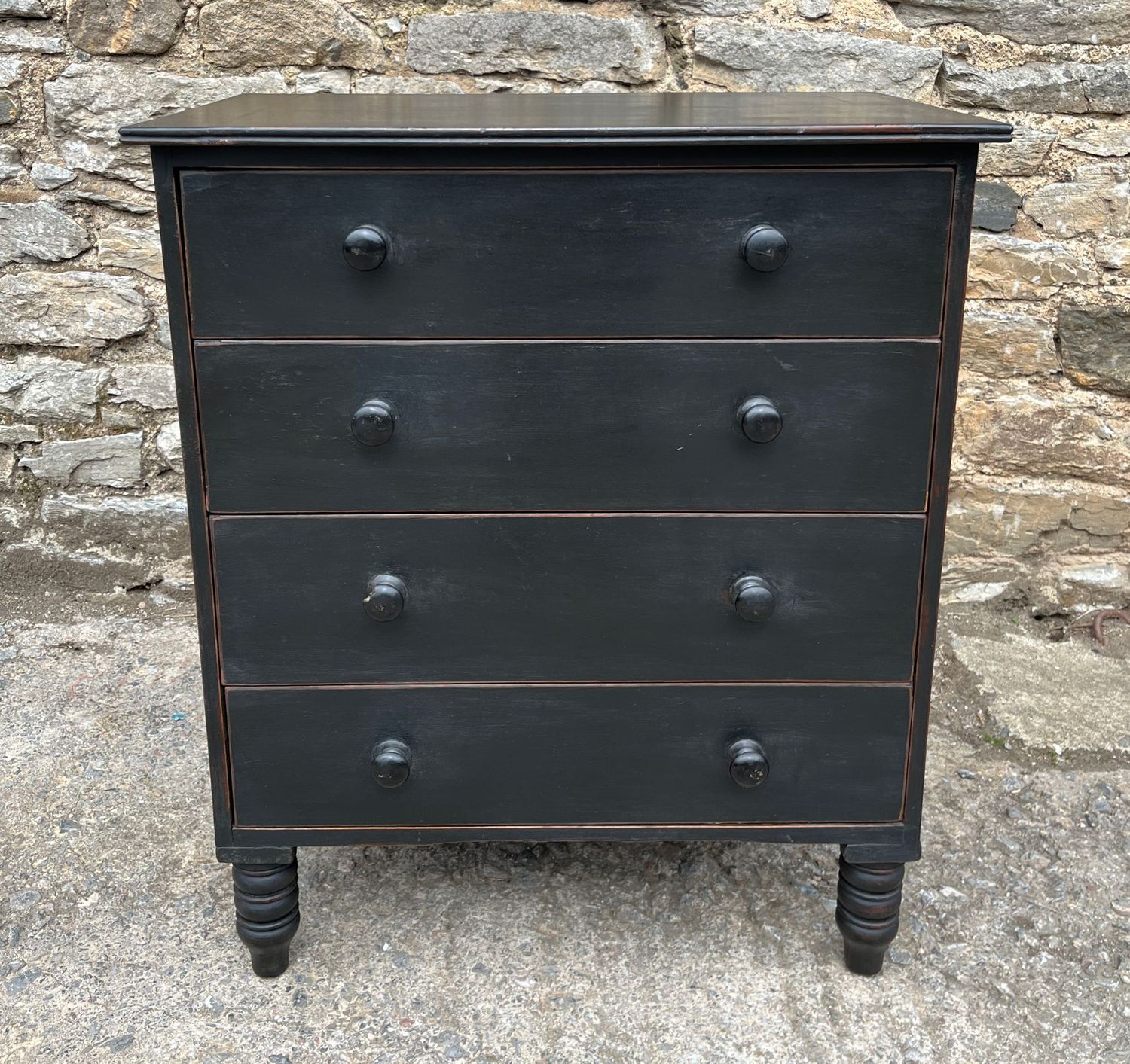Small Antique Ebonised Pine Chest of Drawers