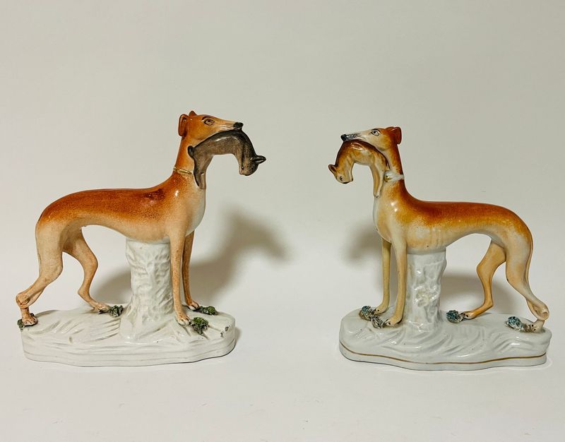 Pair of Victorian Staffordshire Greyhounds