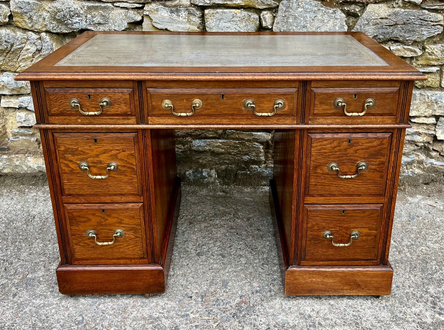 Small Antique Oak Pedestal Desk