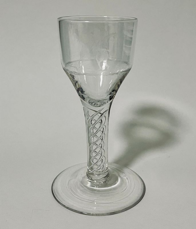 Georgian Air Twist Glass with Etched Hunting Scene