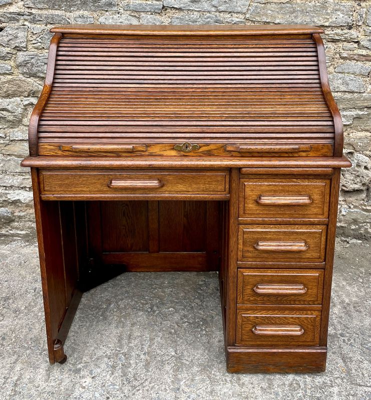 ​Edwardian Oak Roll Top Tambour Desk