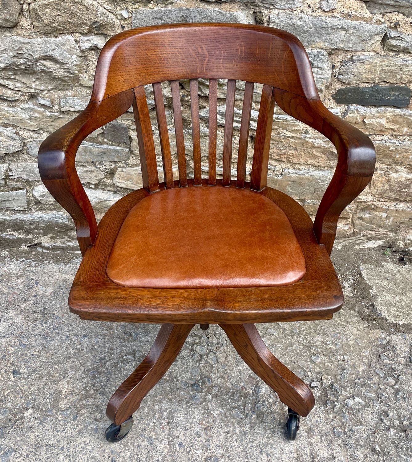 Antique Oak Swivel and Tilt Desk Chair