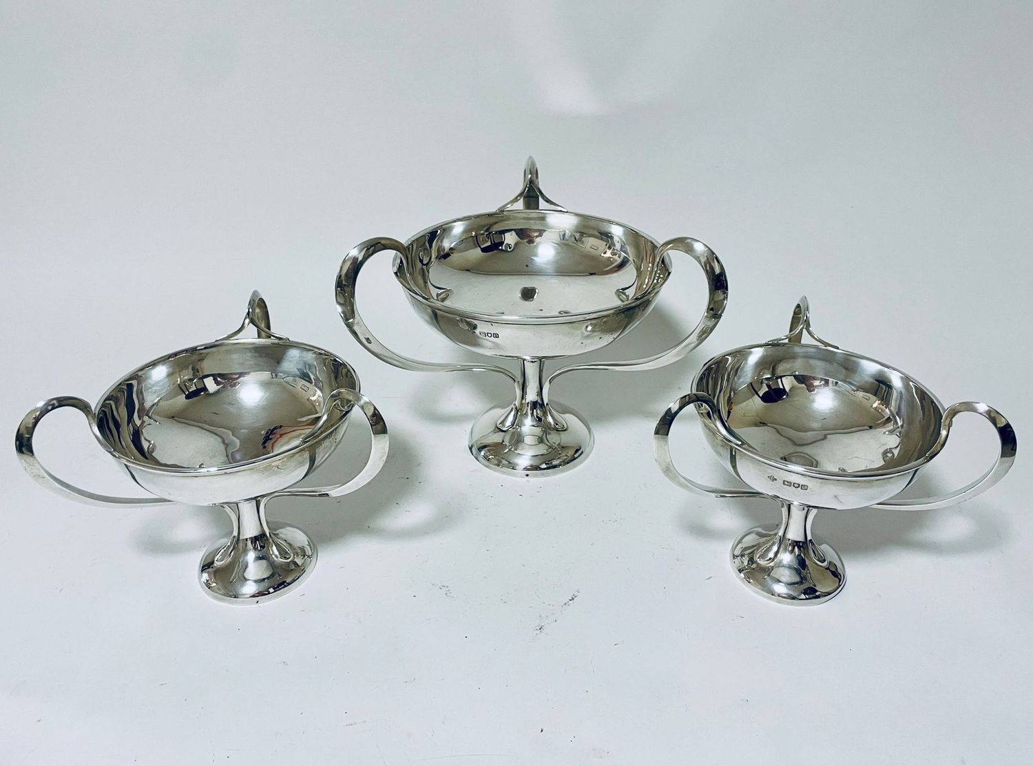 Set of 3 Art Nouveau Silver Centrepiece Bowls