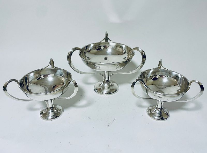Set of 3 Art Nouveau Silver Centrepiece Bowls