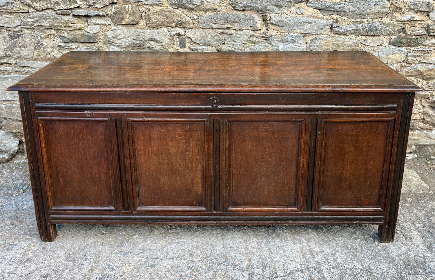 Large 18th Century Four Panel Oak Coffer