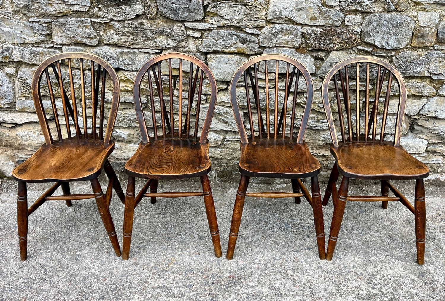 Set of 4 Antique Elm Kitchen Chairs