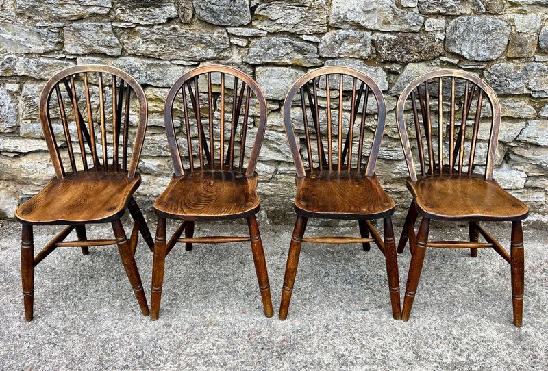 Set of 4 Antique Elm Kitchen Chairs