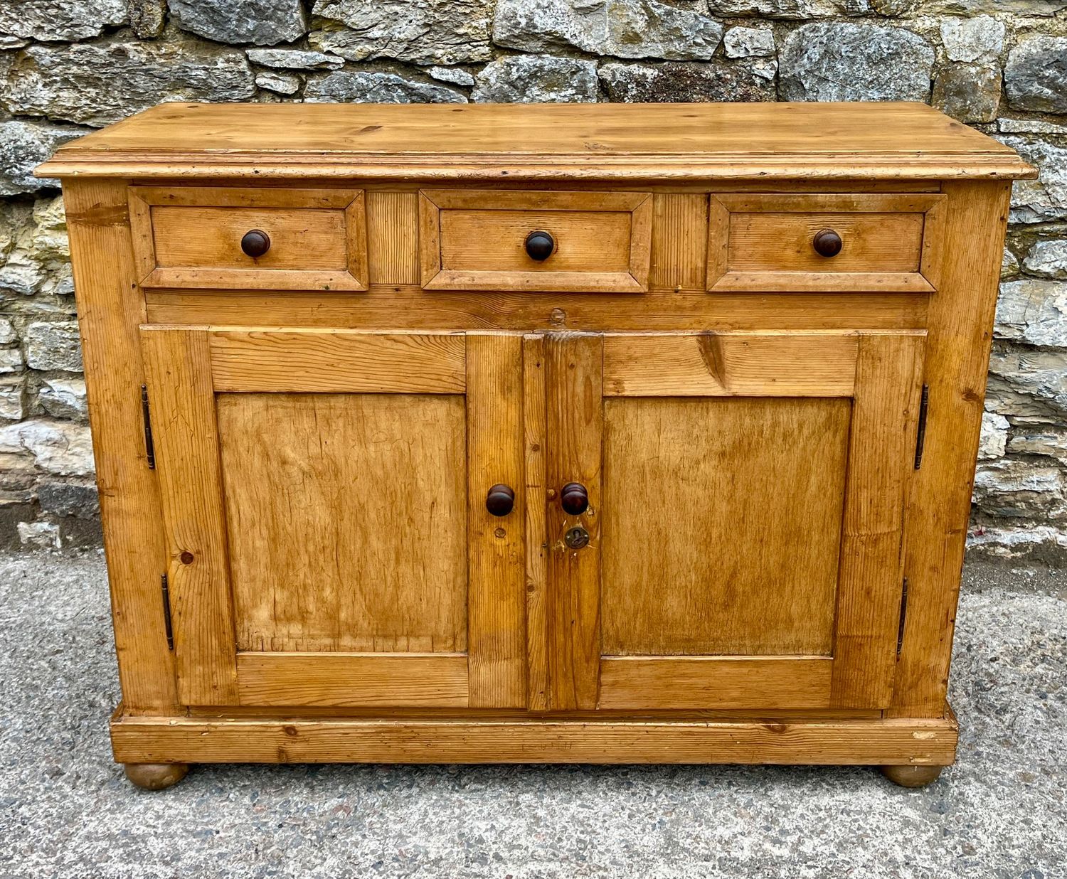 Large Antique Stripped Pine Sideboard