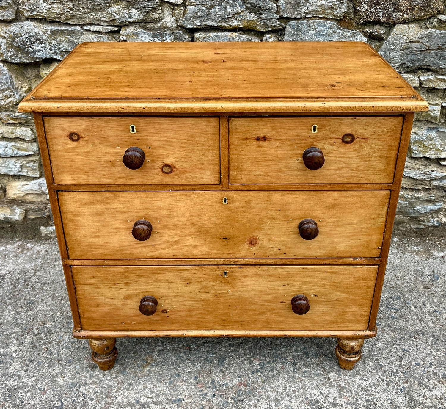 Small Antique Stripped Pine Chest of Drawers