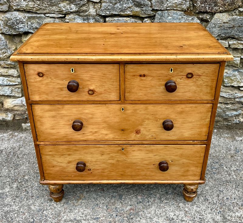 Small Antique Stripped Pine Chest of Drawers