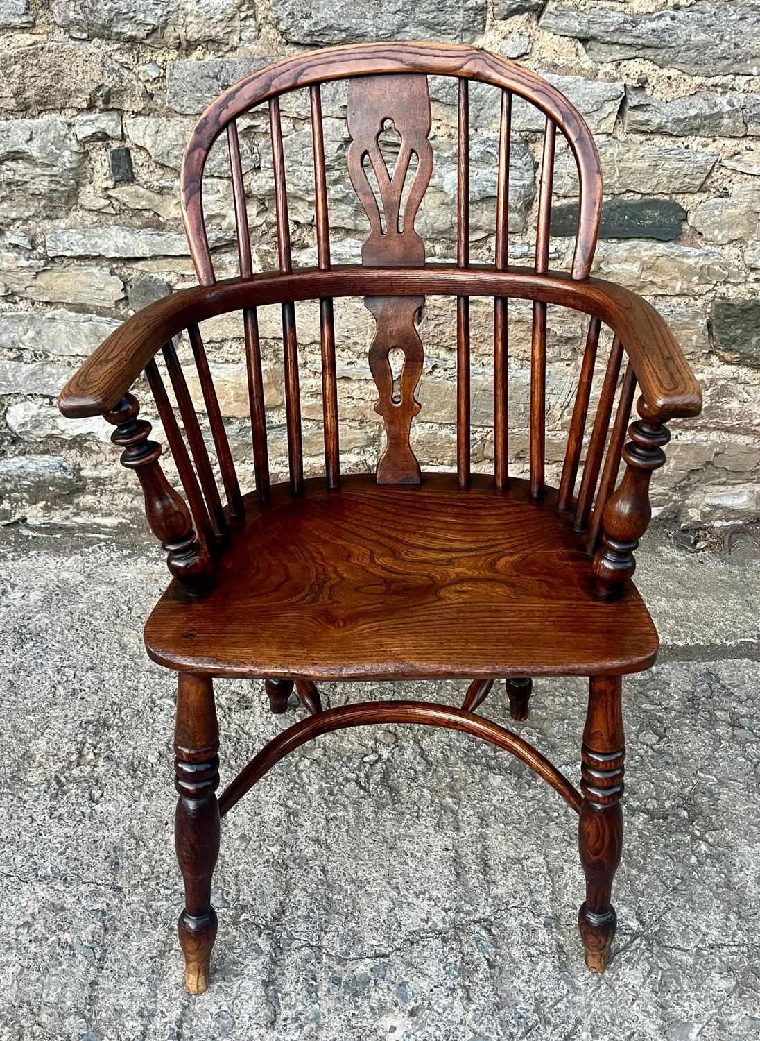 Antique Elm Windsor Chair with Crinoline Stretcher