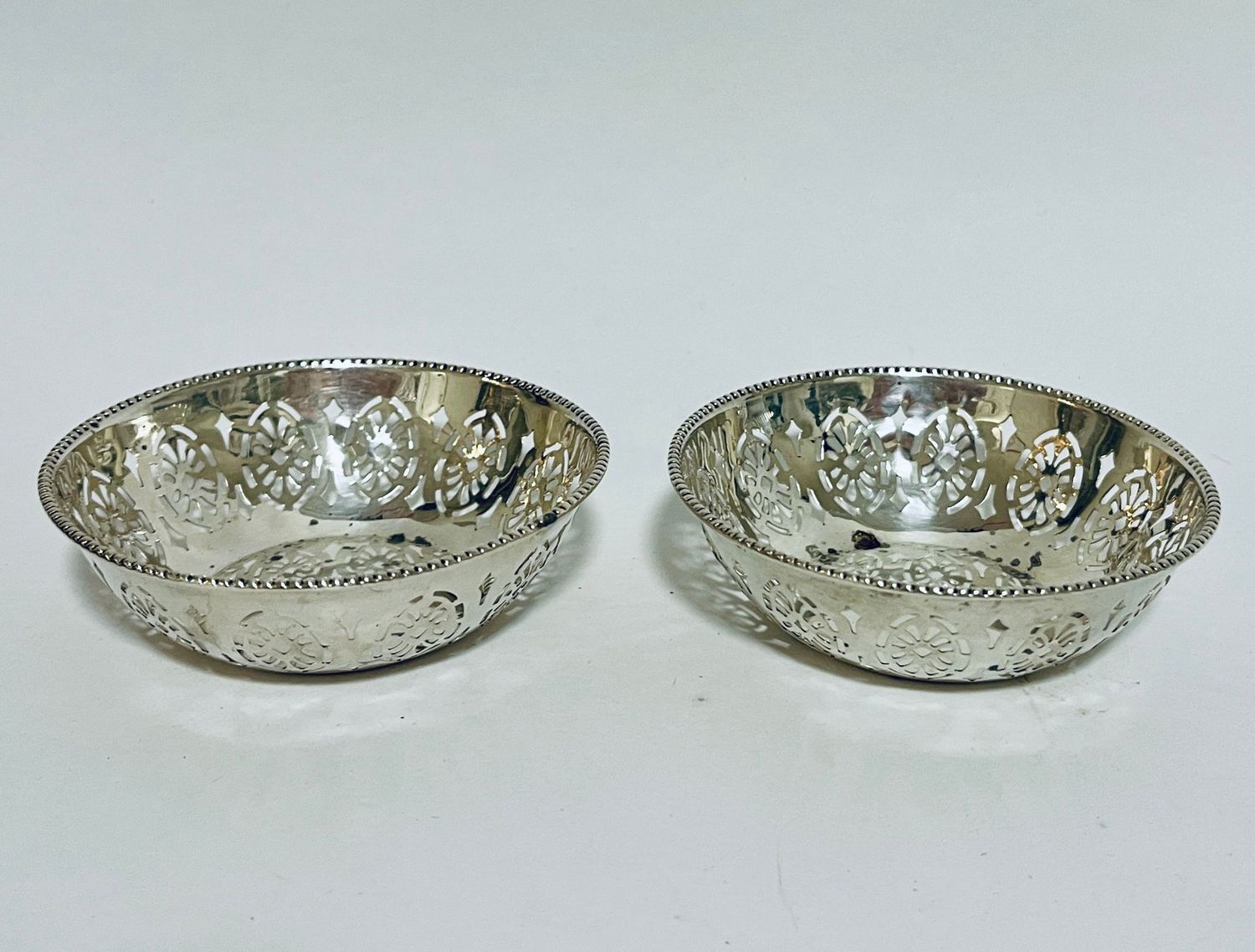 Pair of Antique Silver Pin Dishes