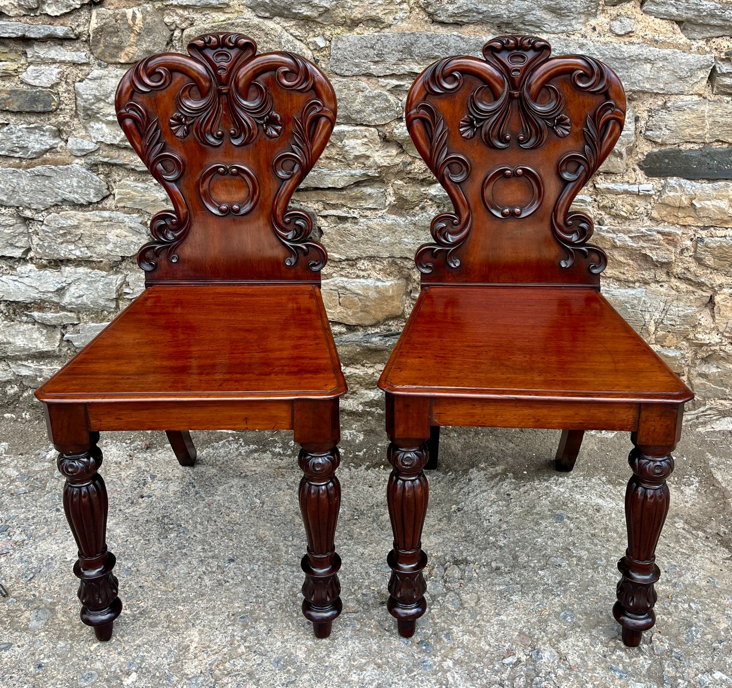 Pair of Victorian Mahogany Hall Chairs