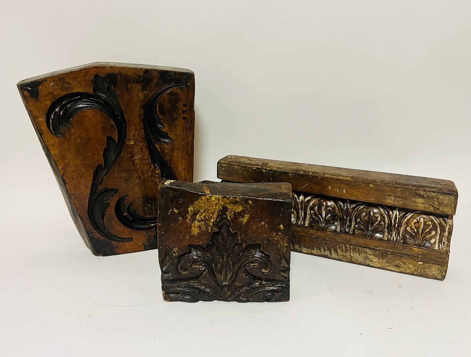 Set of 3 Antique Wooden Plaster Moulds