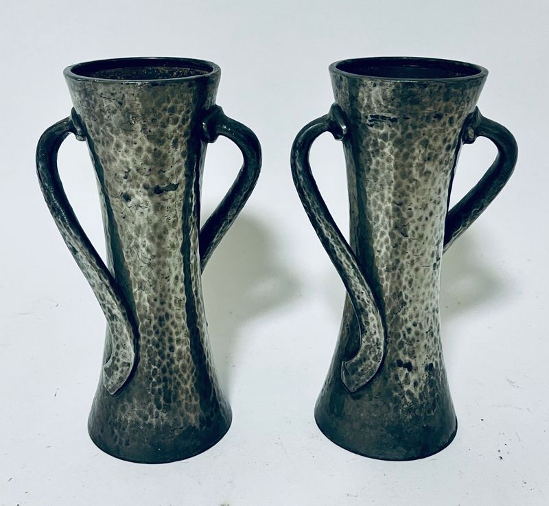 Pair of Liberty & Co Arts and Crafts Pewter Vases