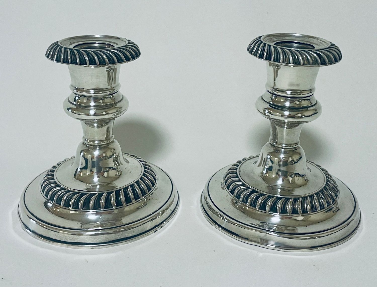 Pair of Antique Silver Desk Candlesticks